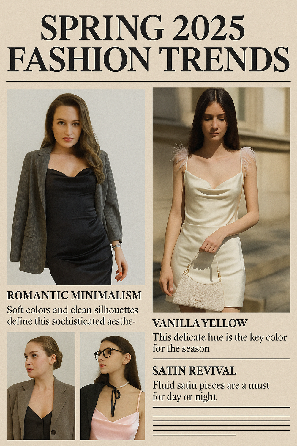 Spring 2025 Fashion Trends: Romantic Minimalism, Vanilla Yellow, and the Satin Revival
