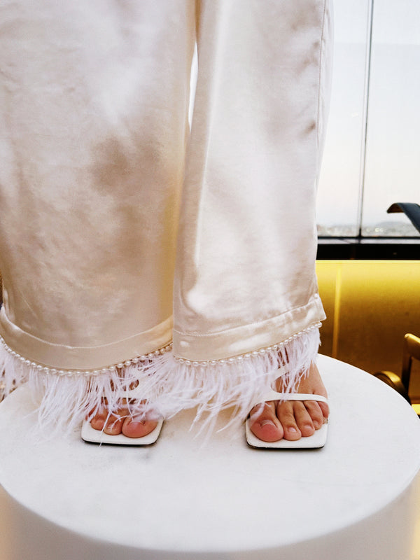 Close-up of ivory satin details